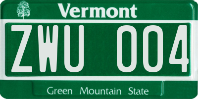 VT license plate ZWU004