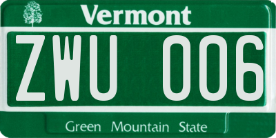 VT license plate ZWU006