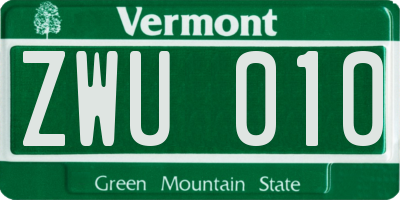 VT license plate ZWU010