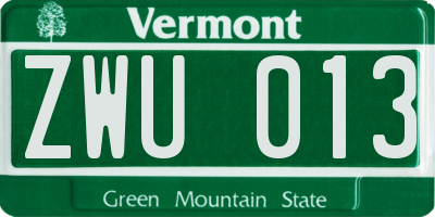 VT license plate ZWU013