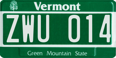 VT license plate ZWU014