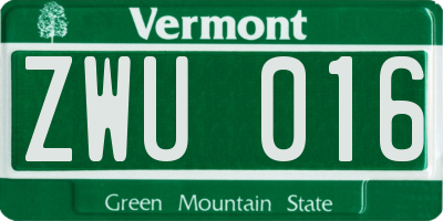 VT license plate ZWU016