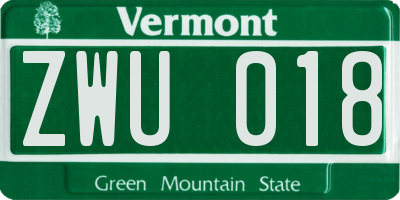 VT license plate ZWU018