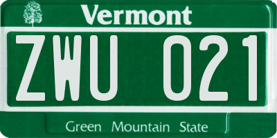 VT license plate ZWU021