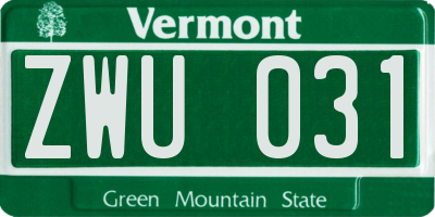 VT license plate ZWU031