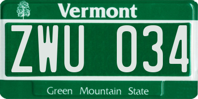 VT license plate ZWU034