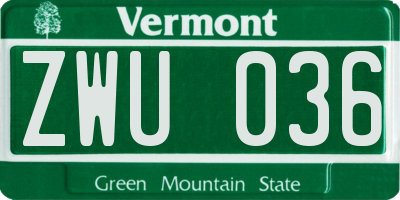 VT license plate ZWU036