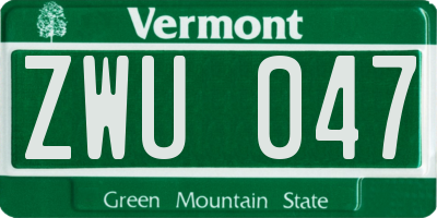 VT license plate ZWU047