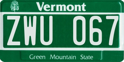 VT license plate ZWU067