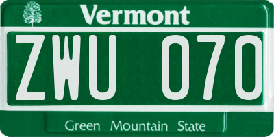 VT license plate ZWU070