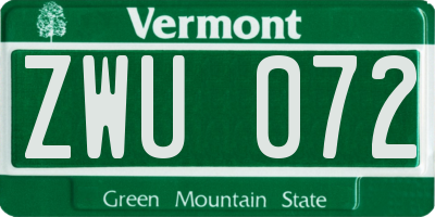VT license plate ZWU072