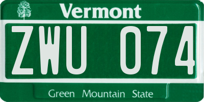 VT license plate ZWU074