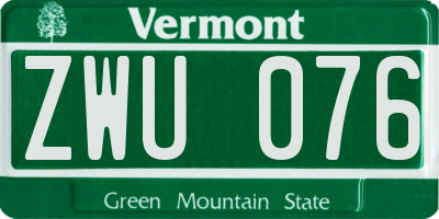 VT license plate ZWU076