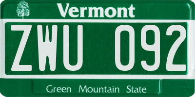 VT license plate ZWU092
