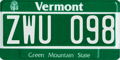 VT license plate ZWU098