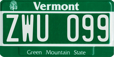 VT license plate ZWU099