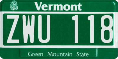 VT license plate ZWU118