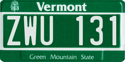 VT license plate ZWU131