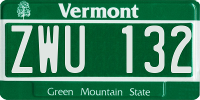 VT license plate ZWU132