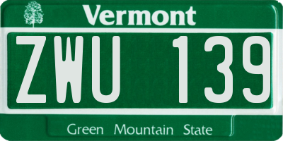 VT license plate ZWU139