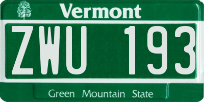 VT license plate ZWU193
