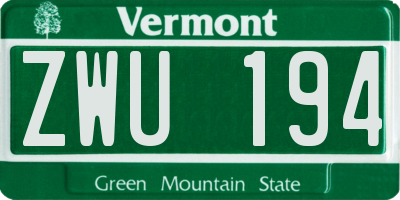 VT license plate ZWU194