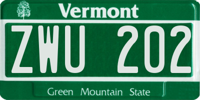 VT license plate ZWU202