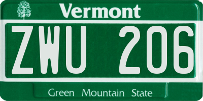 VT license plate ZWU206