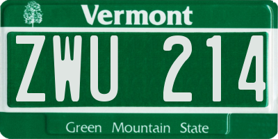 VT license plate ZWU214