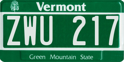 VT license plate ZWU217