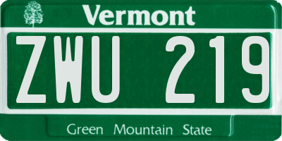 VT license plate ZWU219