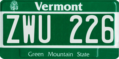 VT license plate ZWU226