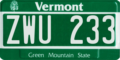 VT license plate ZWU233