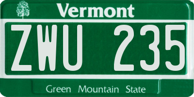 VT license plate ZWU235