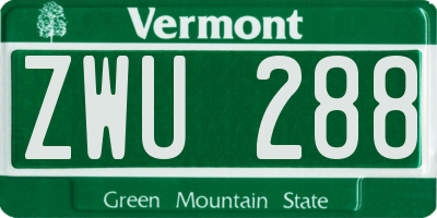 VT license plate ZWU288