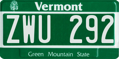 VT license plate ZWU292