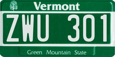 VT license plate ZWU301