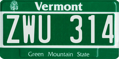 VT license plate ZWU314
