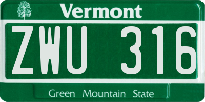 VT license plate ZWU316