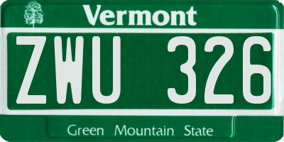 VT license plate ZWU326