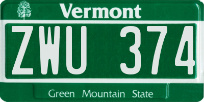 VT license plate ZWU374