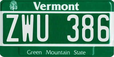 VT license plate ZWU386