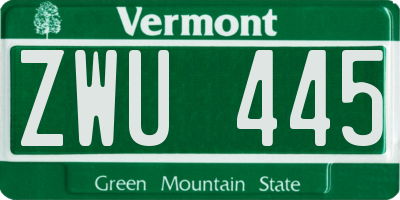 VT license plate ZWU445