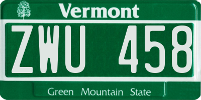 VT license plate ZWU458