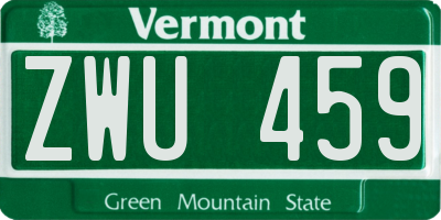 VT license plate ZWU459
