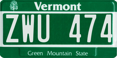 VT license plate ZWU474