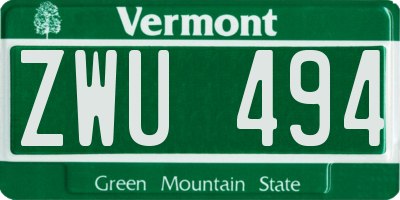 VT license plate ZWU494