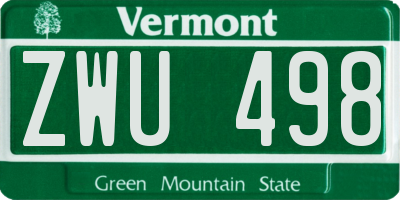 VT license plate ZWU498