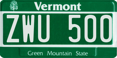 VT license plate ZWU500