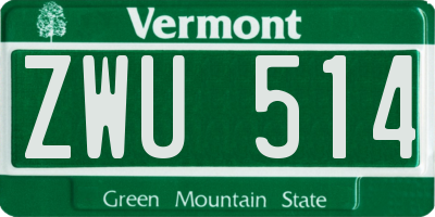 VT license plate ZWU514